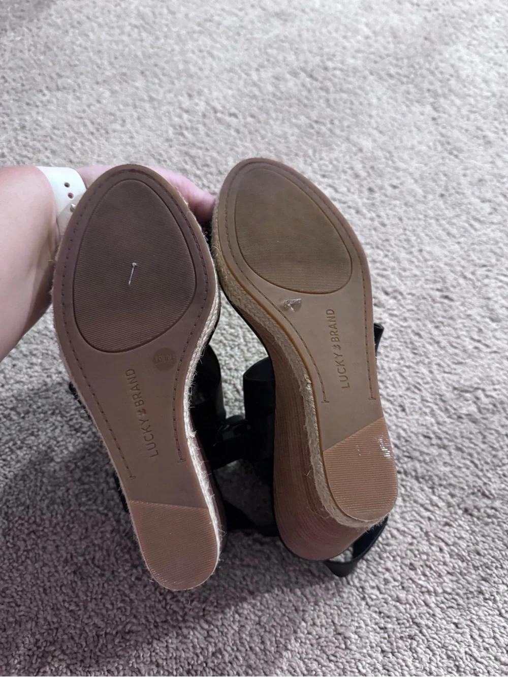 Lucky Brand Black Leather Crisscross Platform Wedge Sandals Women’s Size 8.5